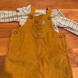 Kids Mustard Thanksgiving Turkey Corduroy Overalls